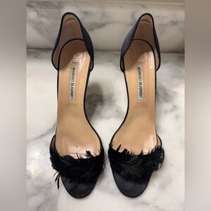 Manolo Blahnik Clausado Black Feathered Women's Heels